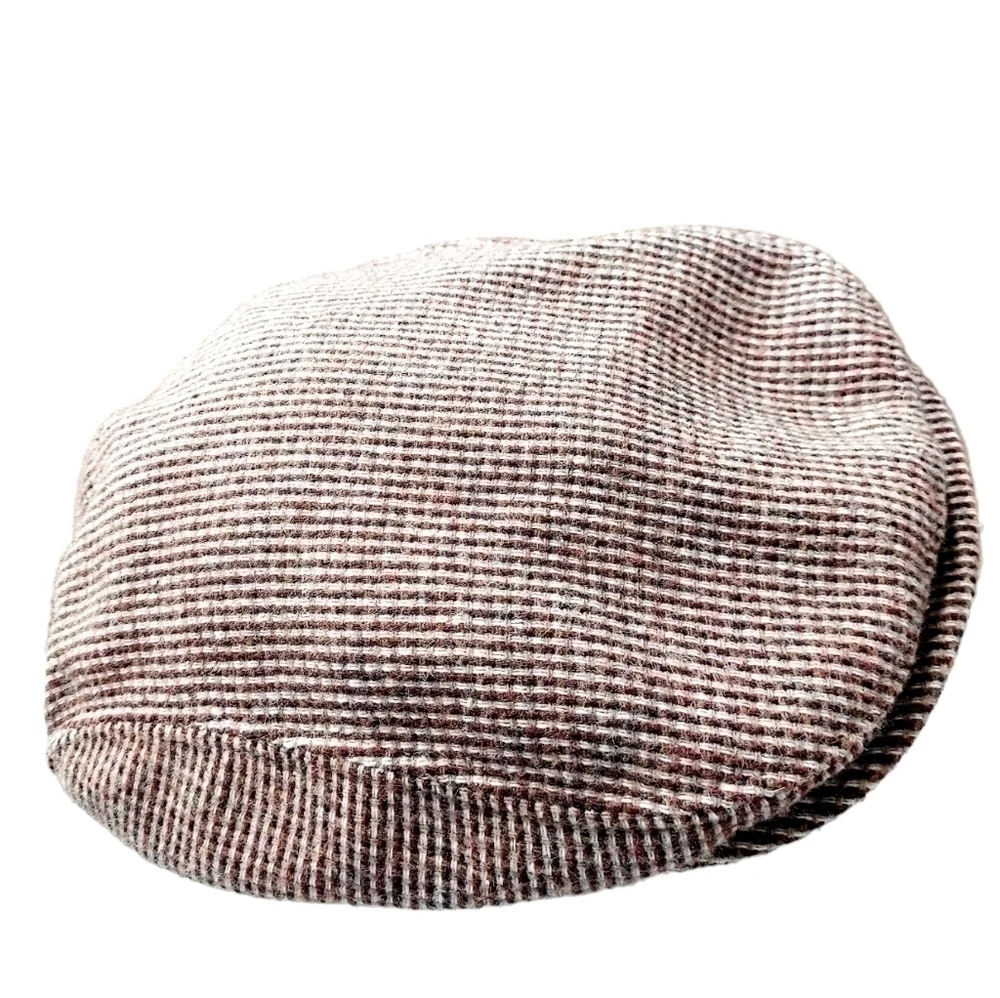 VTG Duckbill Newsboy Hat Wool Brown Herringbone Cap Cabbie Medium Made in USA
